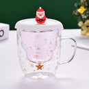 Axyaa 300ml Christmas Double Wall Glass Cup with Silicone Lid