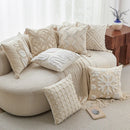 Cream Woven Tufted Pillowcase with Beige Tassel Embroidery by Axyaa