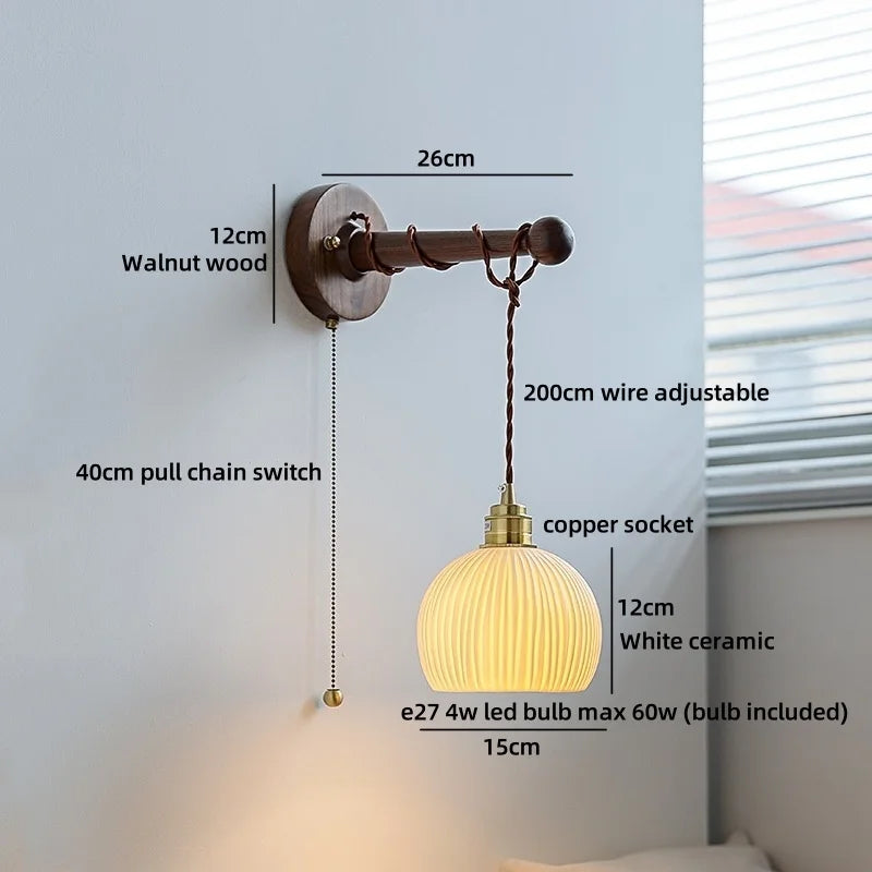 Axyaa Ceramic Wood Brass LED Wall Sconce for Home Decor