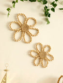 Axyaa Wooden Beads Flower Hanging Wreath: Boho Wall Decor, Farmhouse Garland