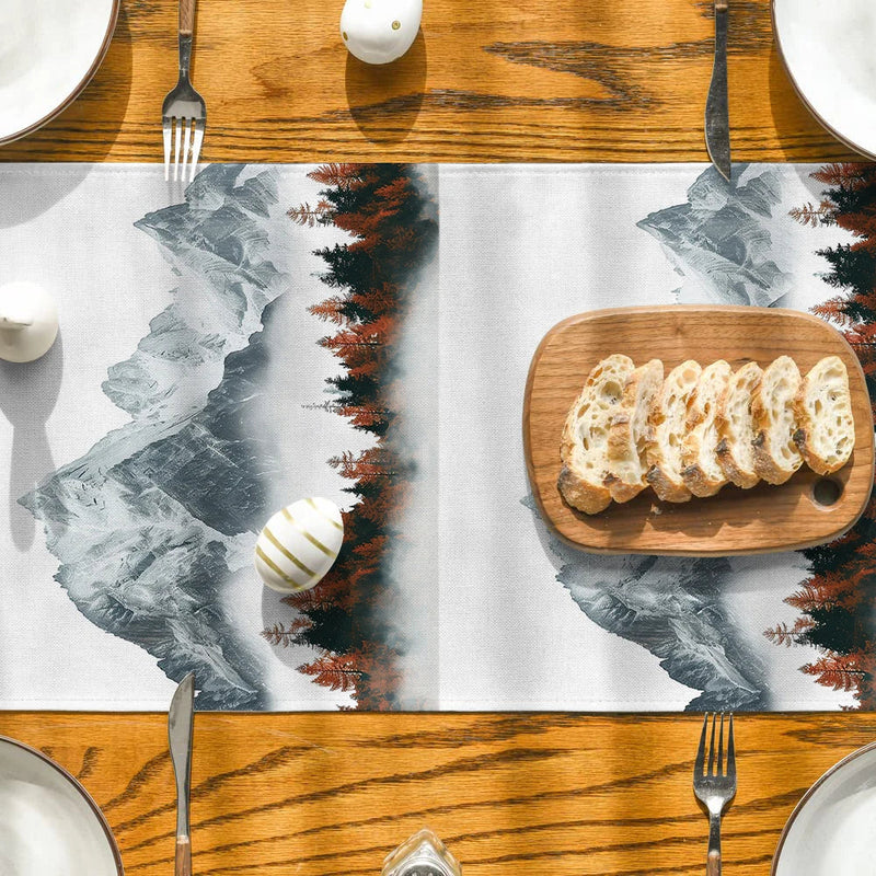 Axyaa Autumn Snow Mountains Table Runner for Home Wedding Centerpieces & Party Decor