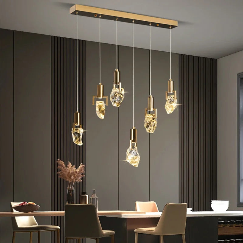 Axyaa LED Diamond Crystal Chandelier for Living Room Staircase - Gold Luminaire