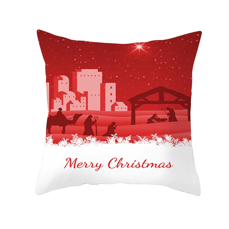 Axyaa Christmas Gift Pillowcase Red Print Cushion Cover for Home Sofa