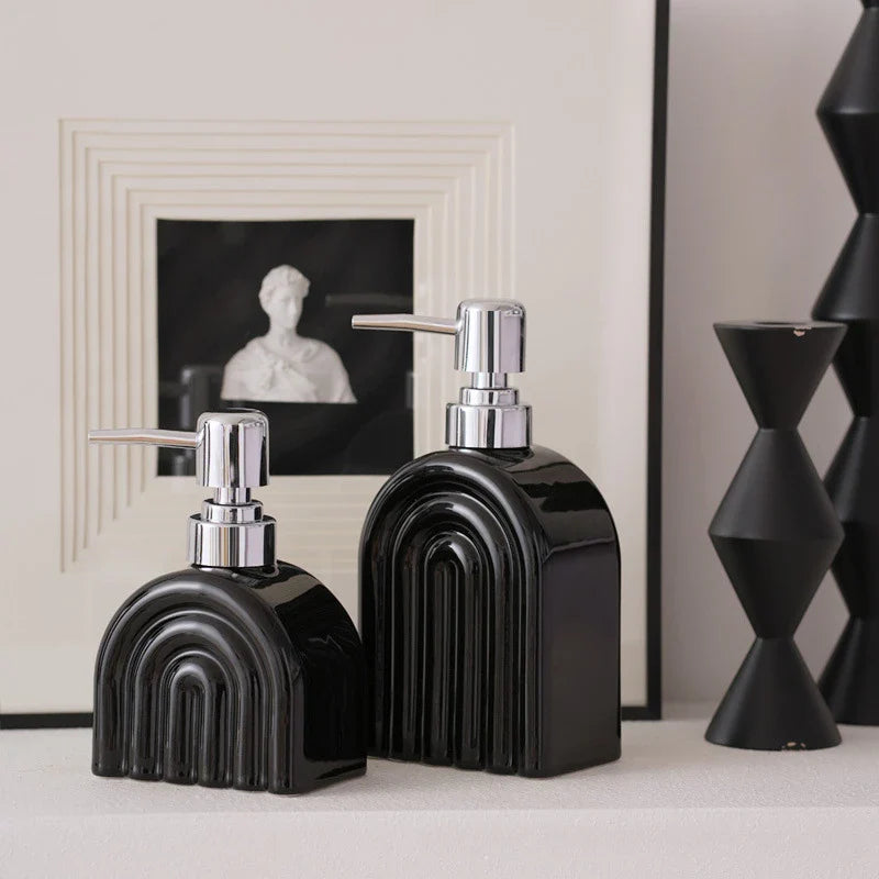 Axya Geometric Stripes Ceramic Soap Dispenser Set