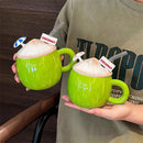 Axyaa Coconut Coffee Cup: Cute Kawaii Ceramic Mug With Lid, 130ml