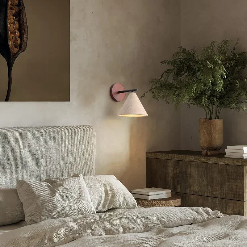 Axyaa Yellow Travertine LED Wall Sconce, Classical Bedroom Lighting Fixtures