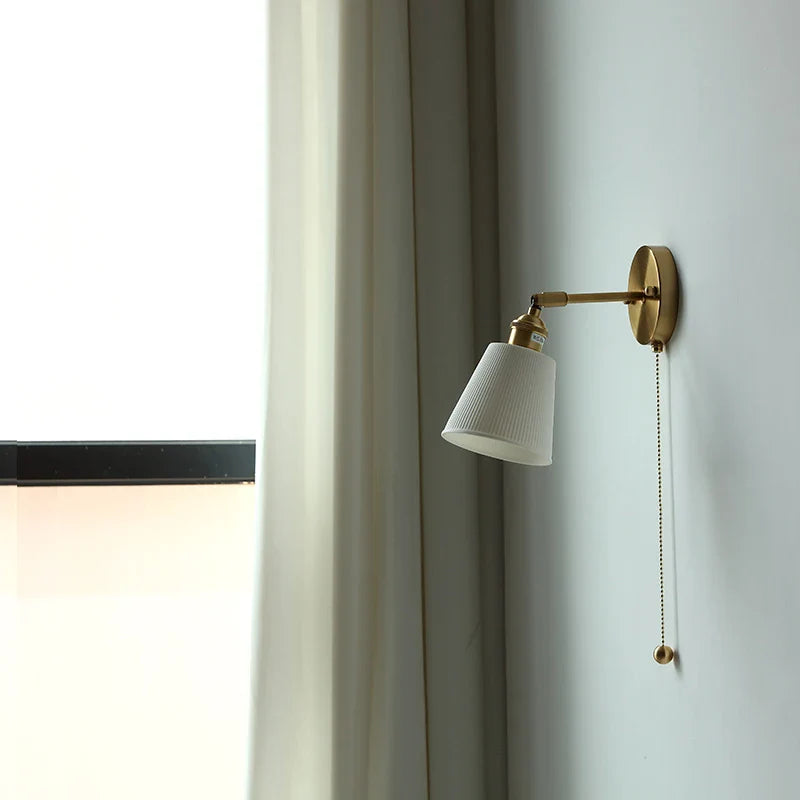 Axyaa Ceramic LED Wall Sconce with Pull Chain for Home Decor