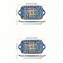 Axyaa Ceramic Fish Dish with Handle: Bohemian Style Rectangular Dining Tray, 12.8-inch