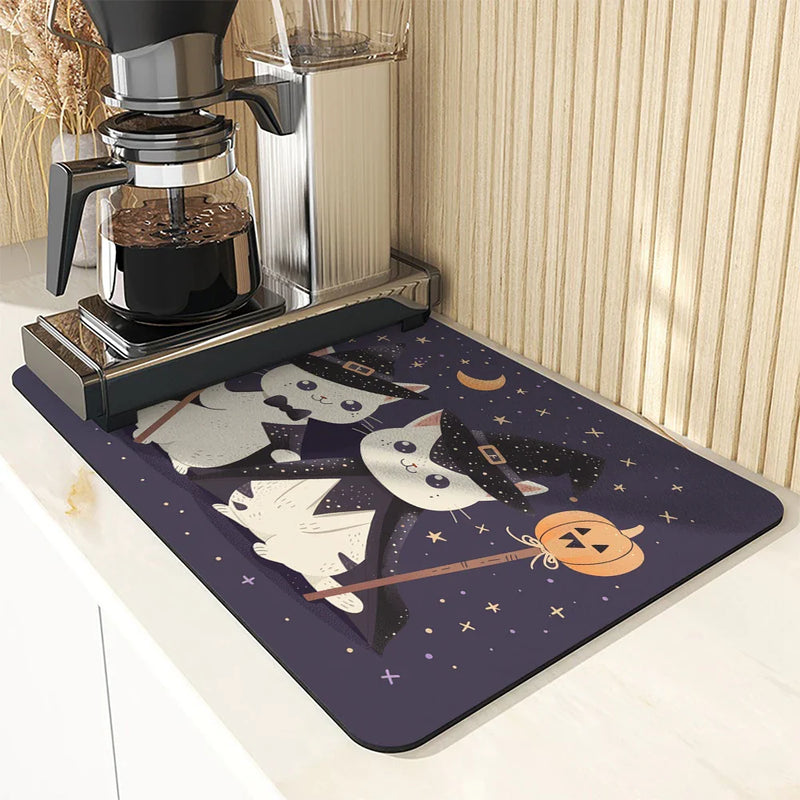 Axyaa Halloween Cat Pumpkin Head Hat Drying Mat