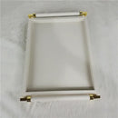 Axya Gray Leather Rectangle Tray with Metal Handle for Home & Hotel Ornaments