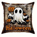 Axyaa Halloween Spooky Cat & Pumpkin Cushion Cover for Sofa, Bedroom, Car