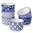 Axyaa Chinese Blue and White Ceramic Ramekins Set for Baking and Serving