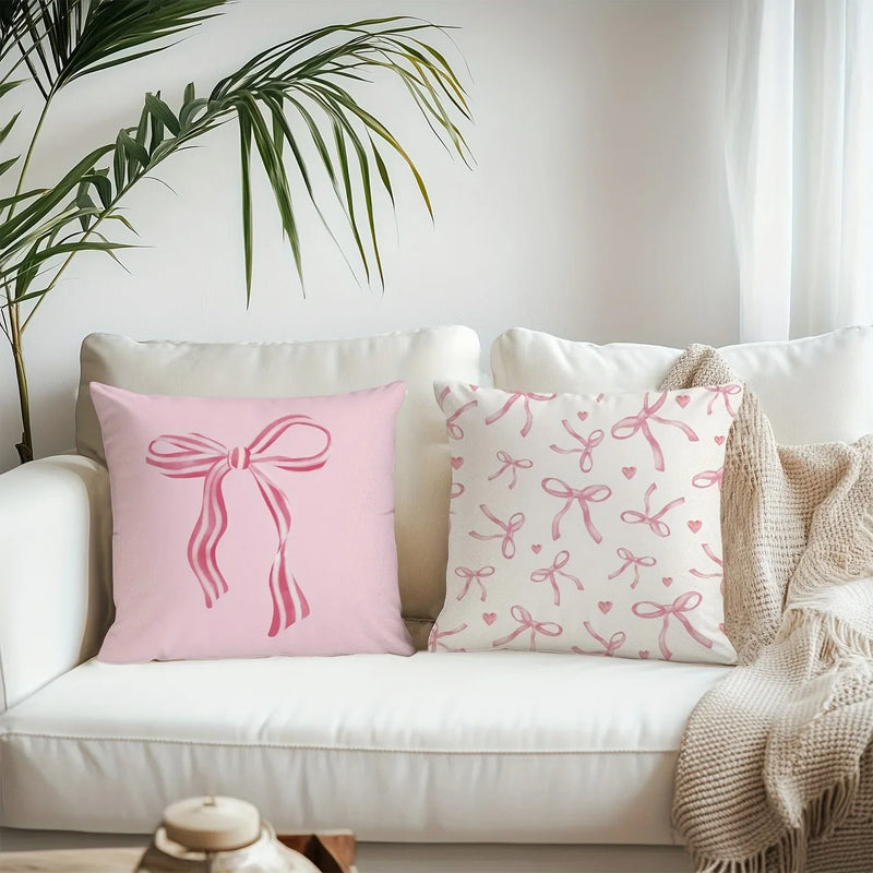 Axyaa Pink Bow Cherry Pillowcase: Soft, Sofa Cushion Cover for Stylish Comfort