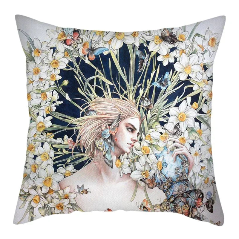 Axyaa Abstract Flower Girl Pillow Cover 45x45cm for Home Sofa Decoration