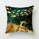 Axyaa Black Gold Elk Tree Bird Butterfly Printed Pillowcase for Living Room Home