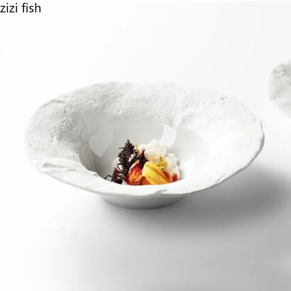 Axya Ceramic Pasta Plate Straw Hat Shape Restaurant Serving Dish