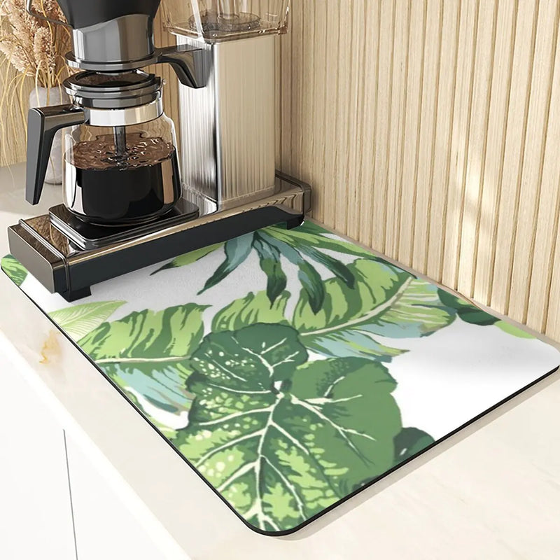 Axyaa Leaves Print Silicone Placemats - Absorbent Kitchen Dish Mat