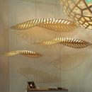 Axyaa Nordic Wood Fish Bone LED Pendant Chandelier - Modern Dining Room Hanging Lamp