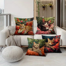 Axyaa Floral Cats Garden Pillow Cover for Sofa Bedroom Car with Cute Leafy Design