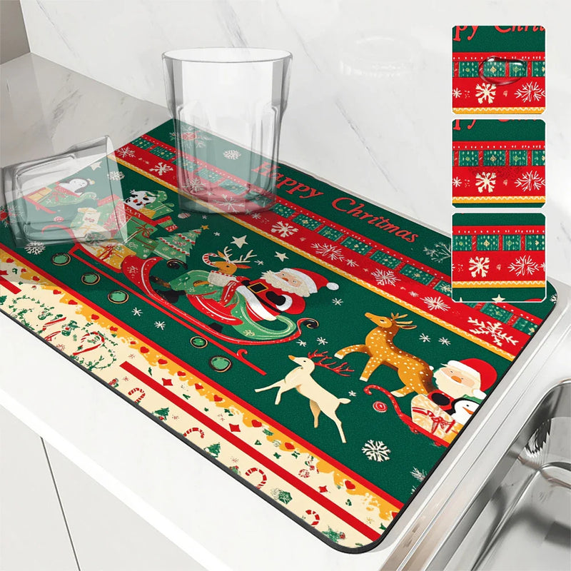 Axyaa Christmas Santa Drying Mat Absorbent Dish Placemat