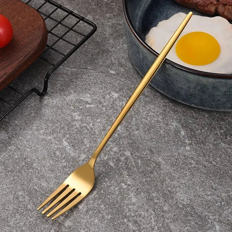 Axyaa 16pcs Stainless Steel Gold Tableware Dinner Fork Set
