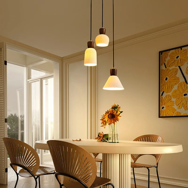 Axyaa Walnut Ceramic Nordic LED Pendant Lights - Japanese Style Modern Hanging Lamp