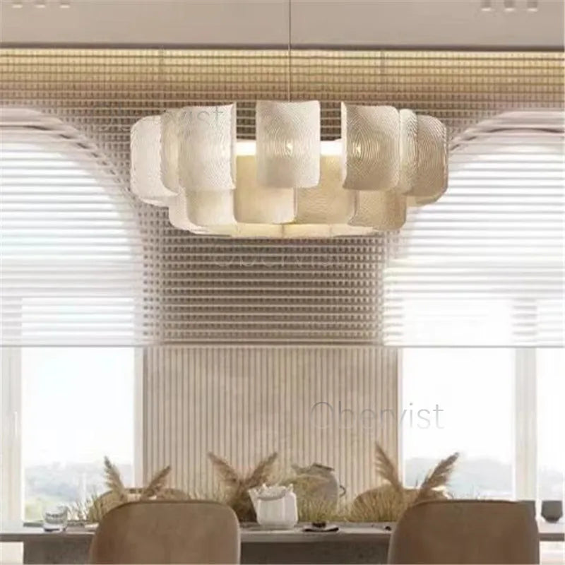 Axyaa White Acrylic LED Chandelier Minimalist Hanging Light Fixture for Bedroom, Dining, Living Room