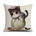 Axyaa Cute Cat Linen Pillowcase for Double Bed 45x45cm
