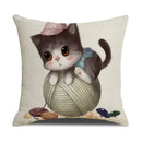 Axyaa Cute Cat Linen Pillowcase for Double Bed 45x45cm