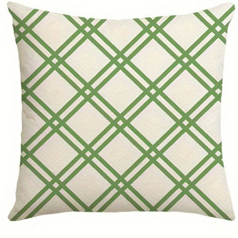 Axyaa Floral Green Plaid Striped Pattern Sofa Cushion Cover 45x45cm