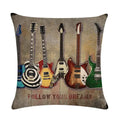 Axyaa Rock Guitar Pattern Throw Pillow Cover: Cotton Linen Cushion for Home Sofa