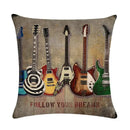 Axyaa Rock Guitar Pattern Throw Pillow Cover: Cotton Linen Cushion for Home Sofa