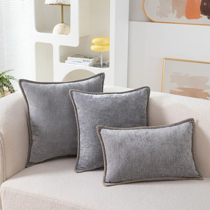 Blue Chenille Luxury Lumbar Pillow Case for Bed Sofa Couch by Axyaa