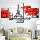 Eiffel Tower Red Trees Canvas Wall Art - Axyaa
