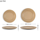 Axyaa Wood Grain Ceramic Steak Pasta Dessert Circular Plate Set