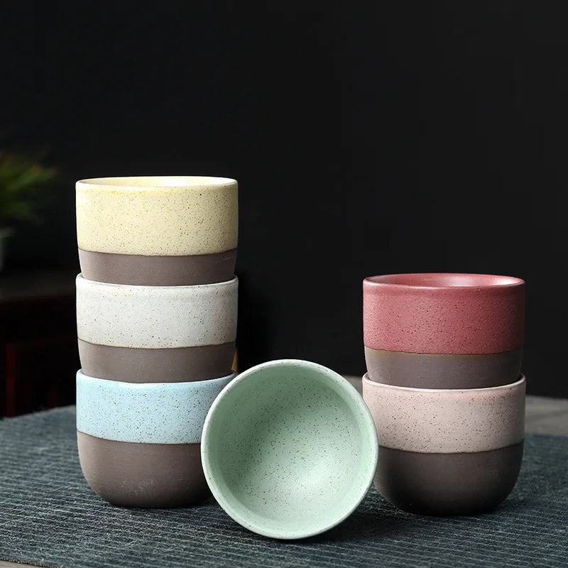 Axyaa Retro Rough Pottery Teacups Set, Handmade Ceramic Coffee Mug, Kung Fu Tea Cup
