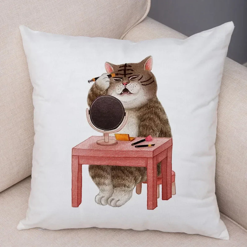 Axyaa Cartoon Cat Decorative Cushion Cover for Home, Sofa, Kids Room