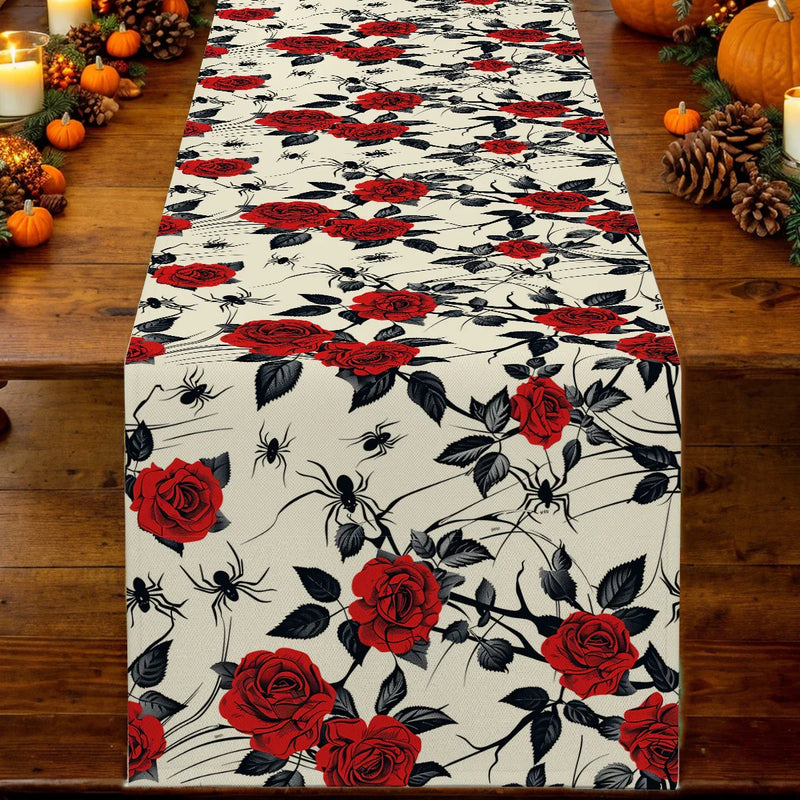 Halloween Rose Table Runner by Axyaa: Festive Farmhouse Decor for Parties & Weddings