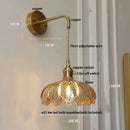 Axyaa Nordic LED Glass Wall Lights with Pull Chain Switch, Rotating Copper Bedside Lamp