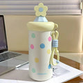 Axyaa Flower Thermal Water Bottle: Stainless Steel Coffee Thermos with Straw