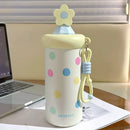 Axyaa Flower Thermal Water Bottle: Stainless Steel Coffee Thermos with Straw