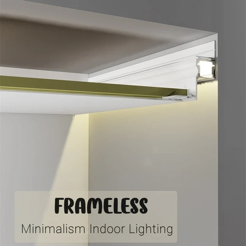 Axyaa Top Corner LED Profile: Ceiling Recessed Gypsum Hidden Channel Linear Bar Strip Lights