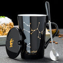 Axyaa Constellations Ceramic Mug Set with Spoon & Lid, 420ml Black Coffee Cup