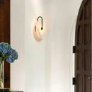 Axyaa Nordic LED Wall Sconce Round Black Iron Marble Light for Home Décor