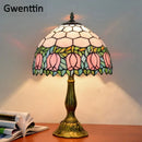 Axyaa Stained Glass LED Table Lamp - Mediterranean Baroque Style Bedroom Light