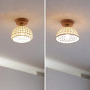 Axyaa Copper Wood LED Ceiling Lamp; Modern Ceramic Living Room Lighting Fixtures