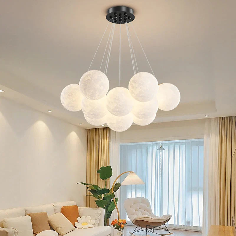 Axyaa Moon Bubble Chandelier, Black Gold G9 Bulb, Living Room Bedroom Hanging Light