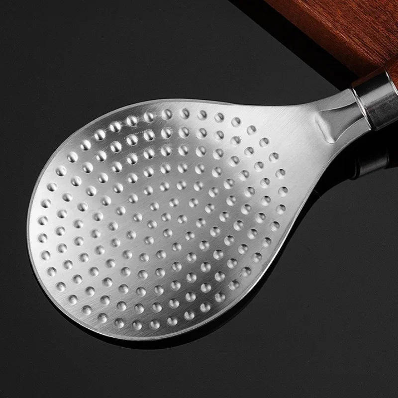Axyaa Stainless Steel Rice Scoop with Wooden Handle - Non-Stick Kitchen Spatula