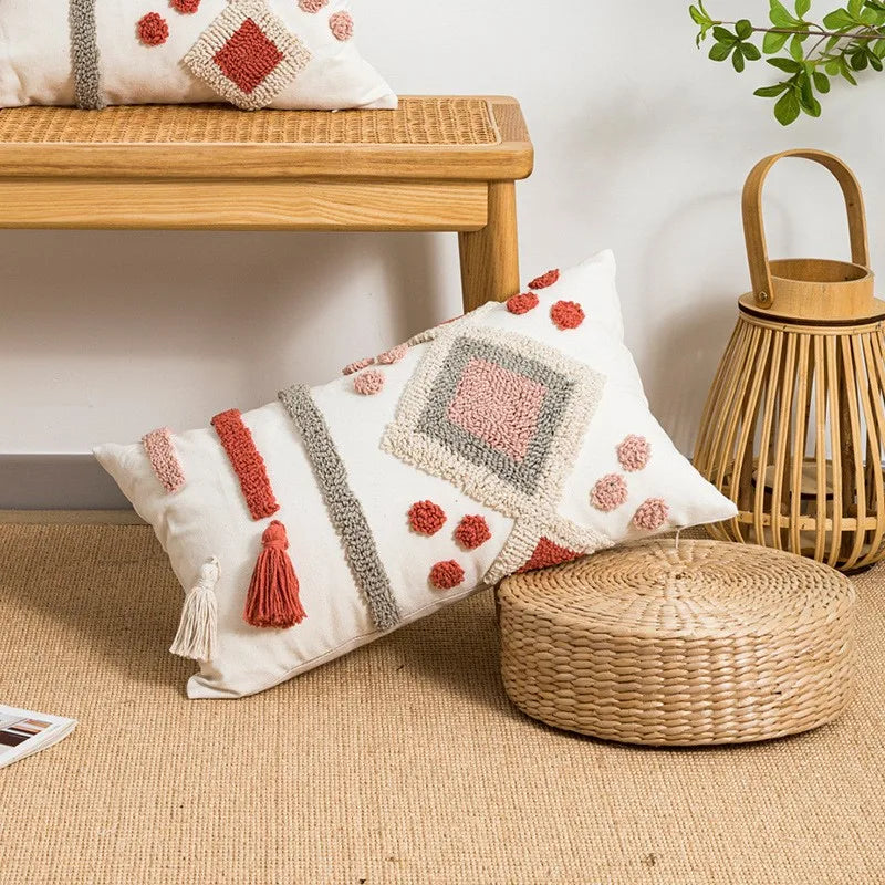 Boho Loop Tufted Tassel Pillow Cover for Home Decor by Axyaa