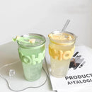 Axyaa Glass Water Bottle with Straw and Lid - 450ml, BPA-Free, Cute Design